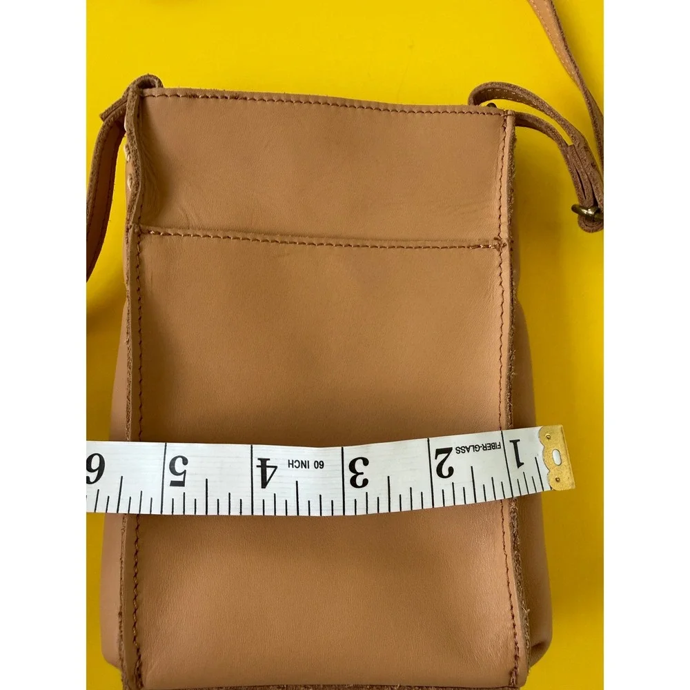 The Sak Tan Leather Whipstitch Crossbody Phone Bag Adjustable Strap Small